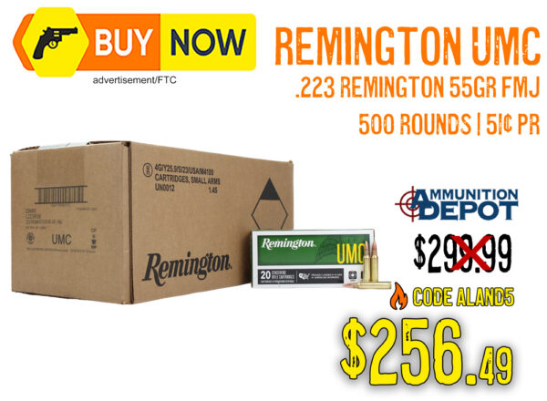 Remington UMC .223 Rem 55gr FMJ 500-Round Case – $256.49 w/ Code