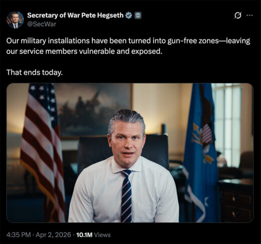Hegseth Signs Memo Allowing Soldiers to Carry Personal Sidearms on DOW Property